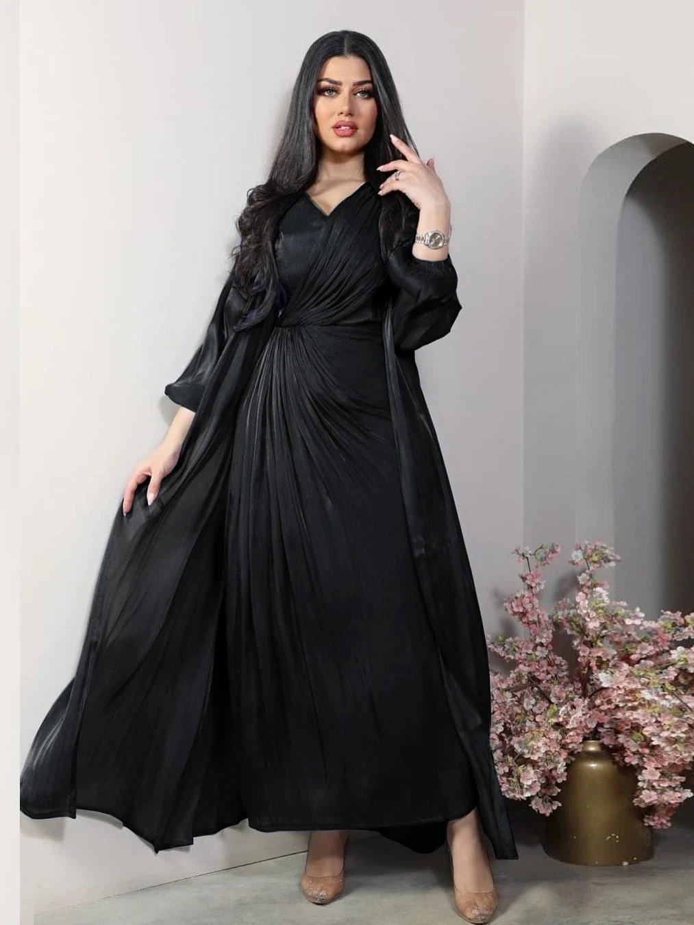 Robe de soirée Marocaine en satin - Caftan Eid - image de produit 5